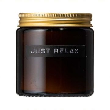 Geurkaars amber glas klein - sinaasappel/kaneel 'just relax'